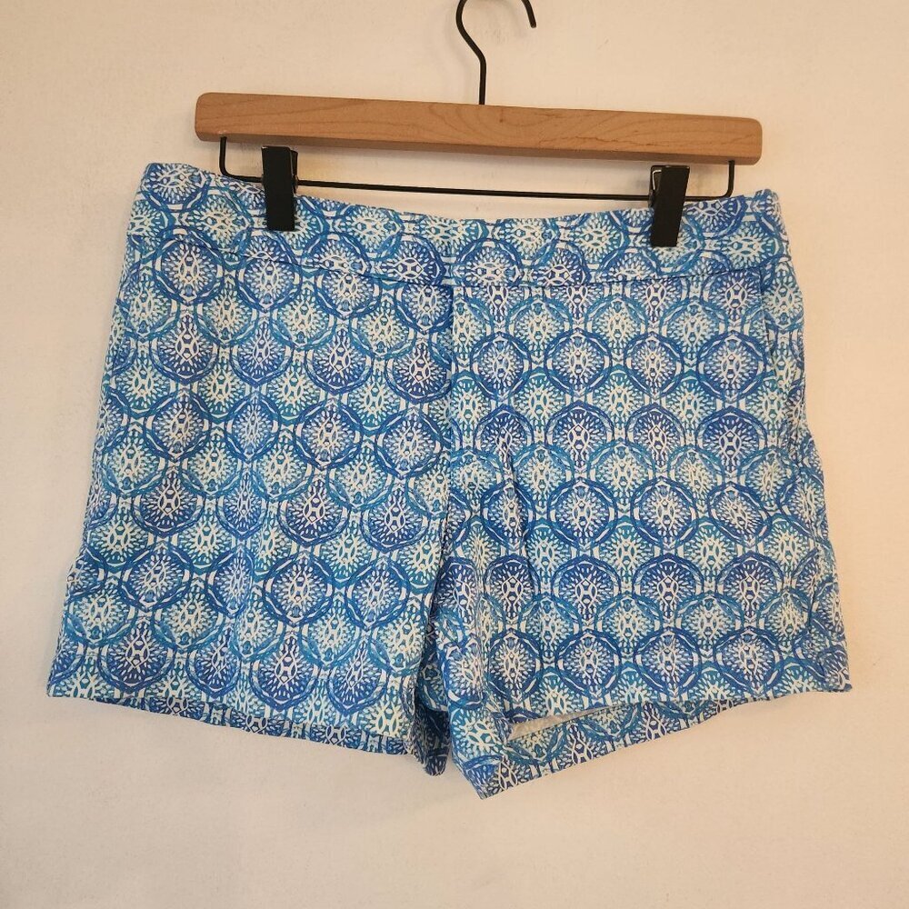 Sigrid Olsen Beachy Chino Shorts Blue Geometric Cotton Nautical Women's 6
